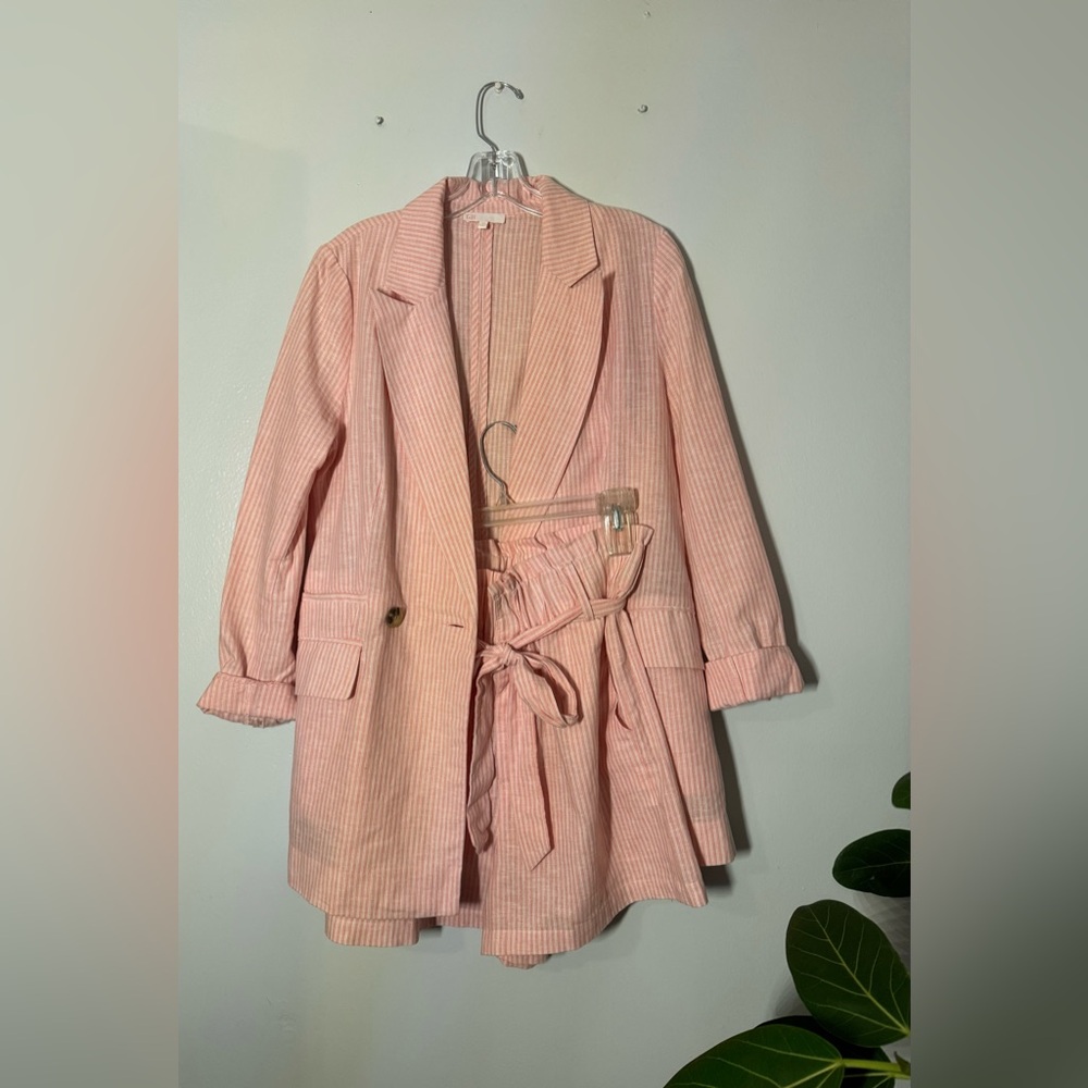 Gianni Bini Pink Striped Seersucker Blazer and Short Set